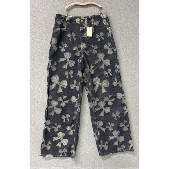 Forever 21 Denim - Forever 21 Premium Sheer Bow Denim Jeans High Rise Wide Leg Y2K Coquette 29 NWT